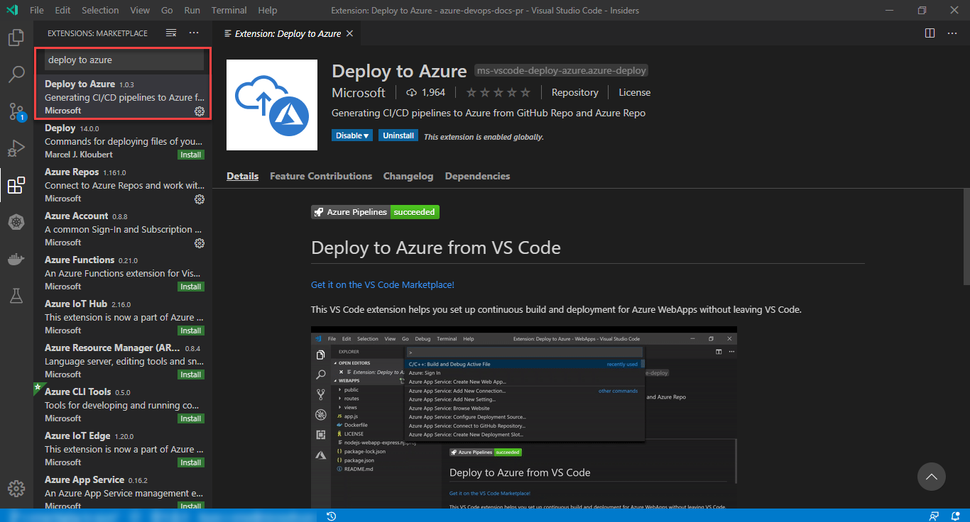 deploy to azure