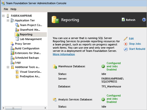 Status information for configured services