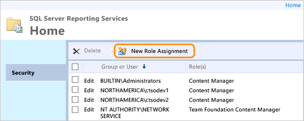 Open SSRS new role assignment