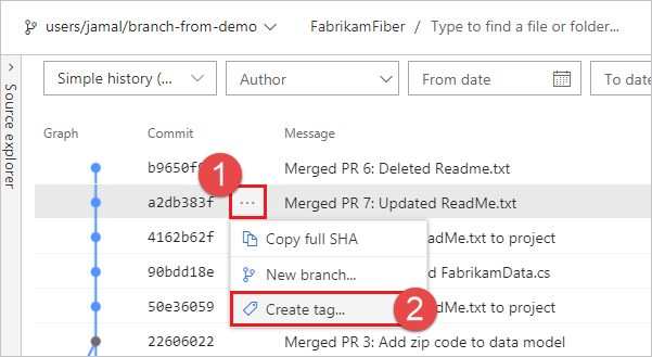 Create tag from the Commits view.