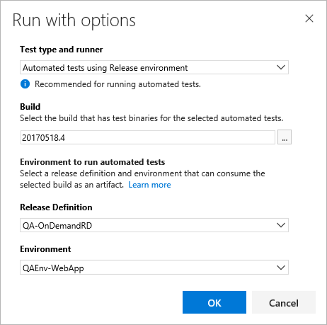 Configured Run with options dialog.