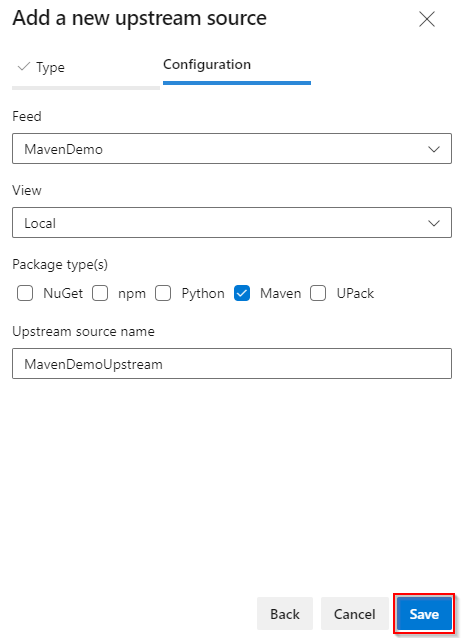 A screenshot showing how to add a feed in your organization as an upstream source.