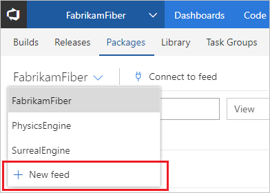A screenshot showing how to create a new feed in TFS.