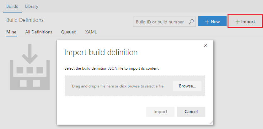 Import a build definition in TFS 2018.