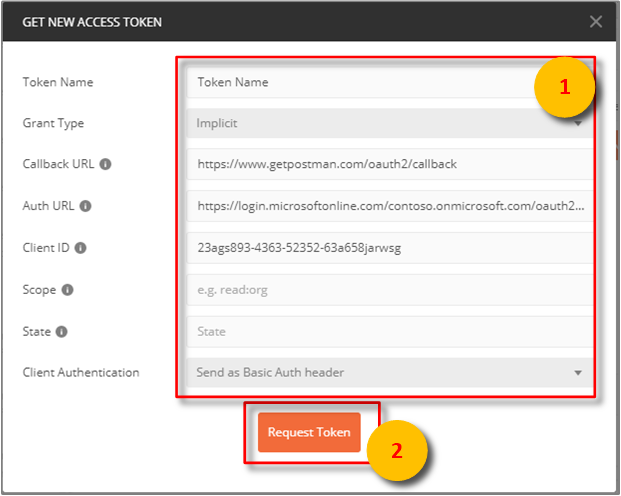 Postman client token example