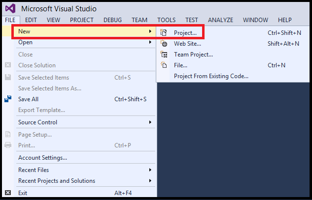 Create a new Visual Studio project