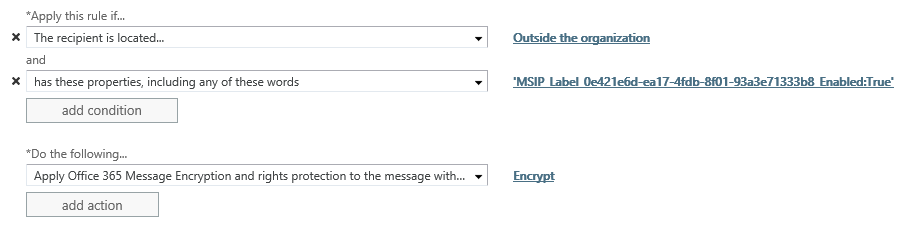 Exchange Online mail flow rule configured for an Azure Information Protection label - example 2