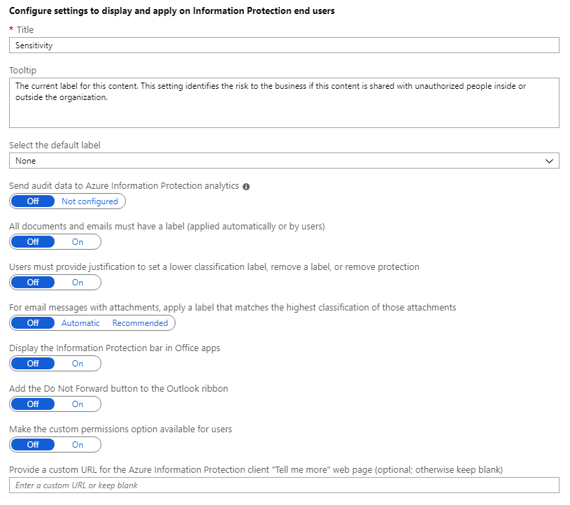 Azure Information Protection policy global settings