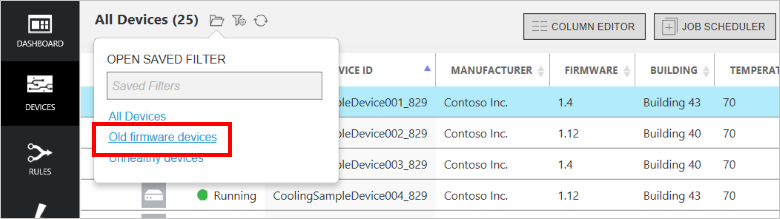 Display the list of filters