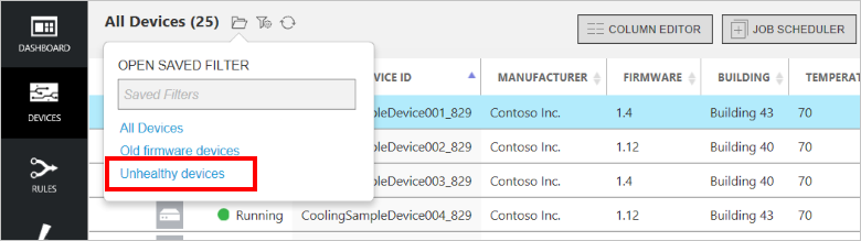 Display the list of filters