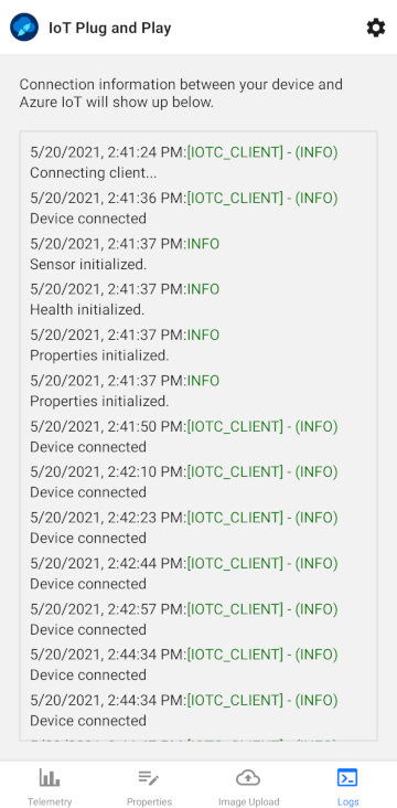 Screenshot that shows the log page in the smartphone app.