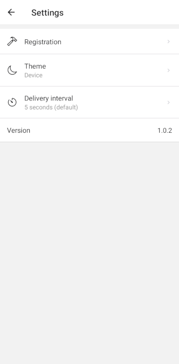 Screenshot of the settings page in the smartphone app.