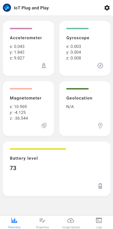 Screenshot of telemetry page in smartphone app.