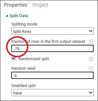 Set the split fraction of the "Split Data" module to 0.75