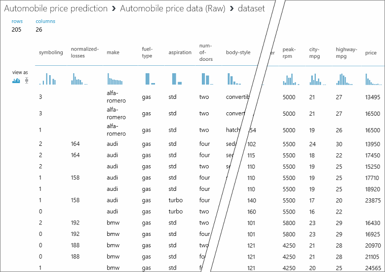 View the automobile data in the data visualization window