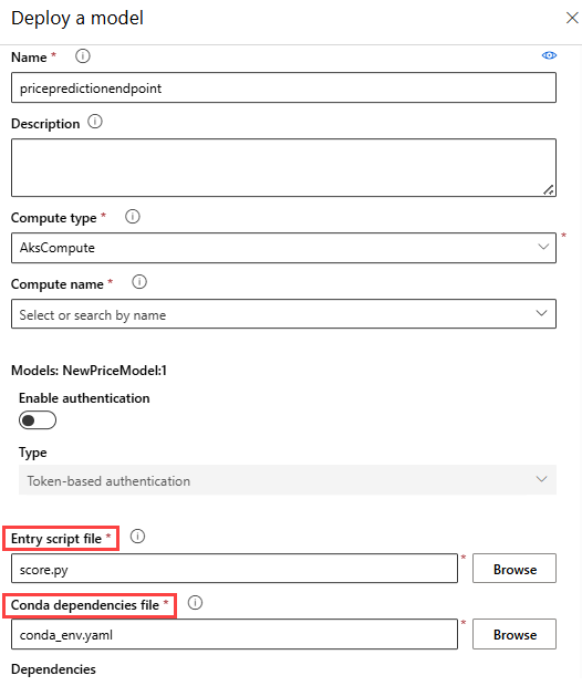 Screenshot of deploy model in model asset page.