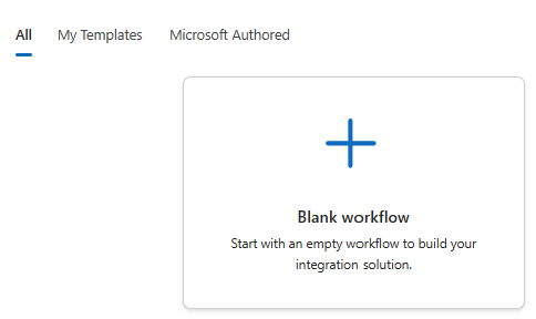 Screenshot that shows the button for the Blank Logic App template.