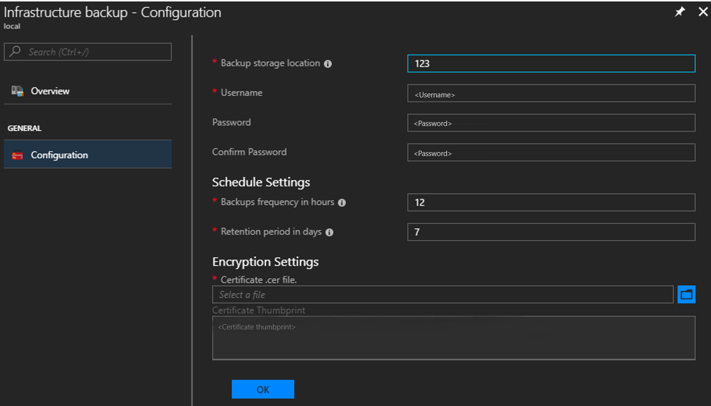 Azure Stack - Backup controller settings