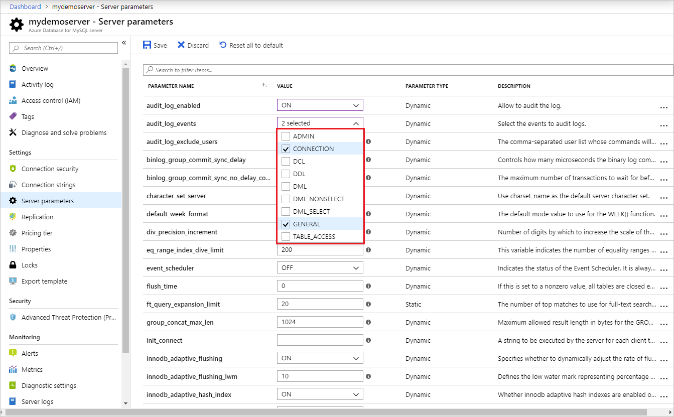 Audit log events