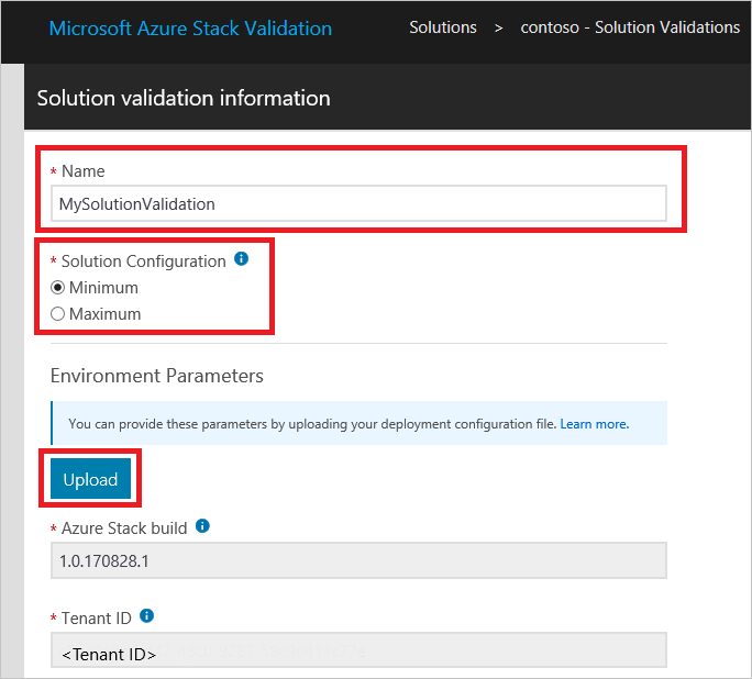 Solution Validation information