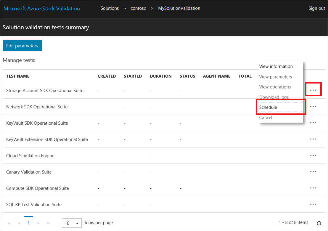 Schedule Solution Validation test