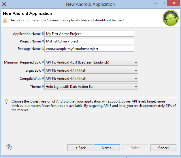 Create a new Android application