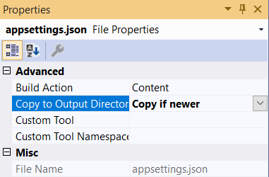 Copying the app settings to the output