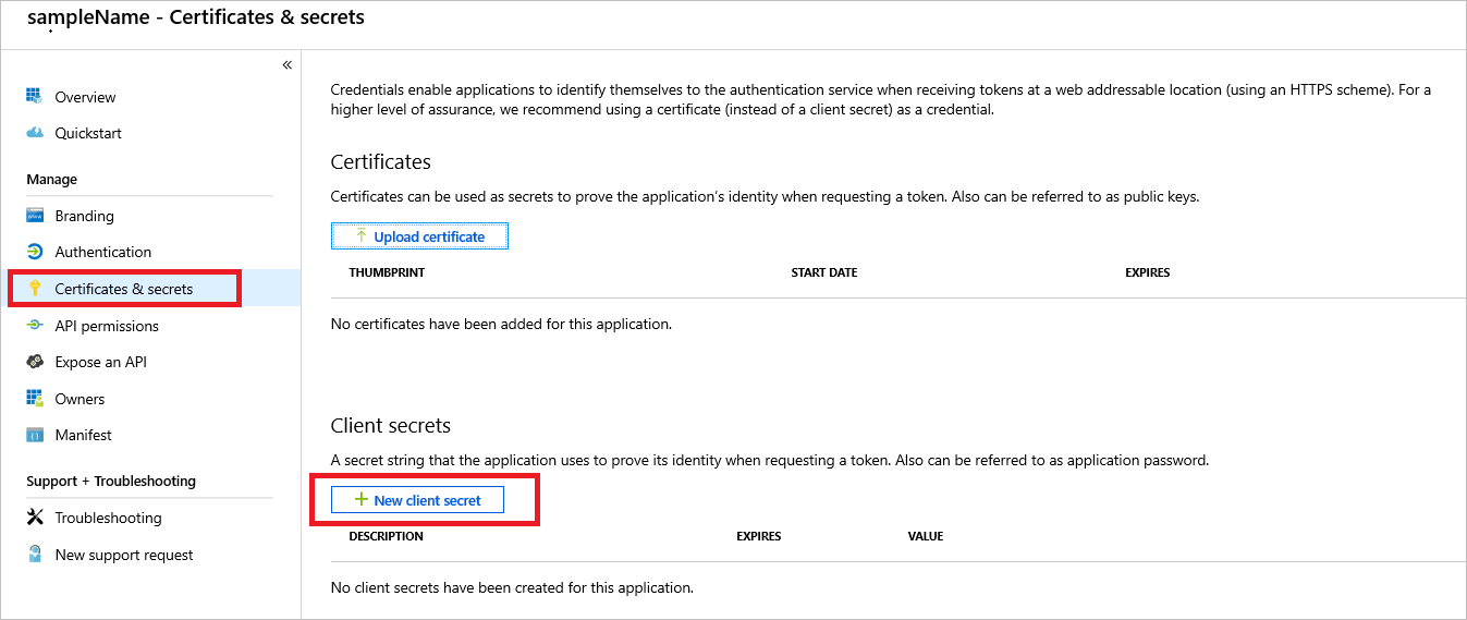 Azure AD authorization secret