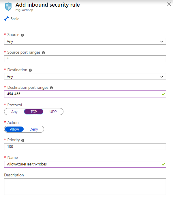 Add rules for Azure Service Health probes