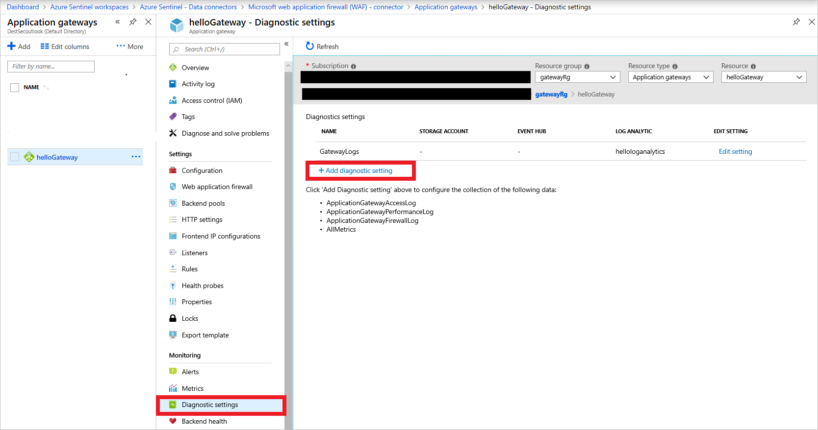 Add Application Gateway diagnostics