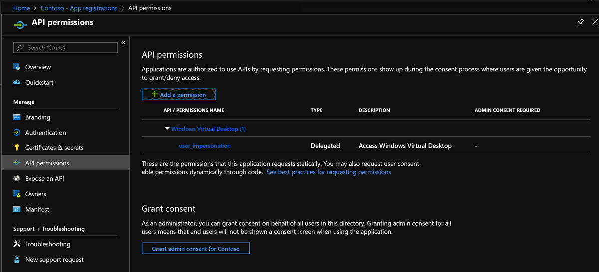 A screenshot showing the permissions being provided when you consent to the UI management tool.