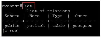 Screenshot that shows the command for checking your table structure.