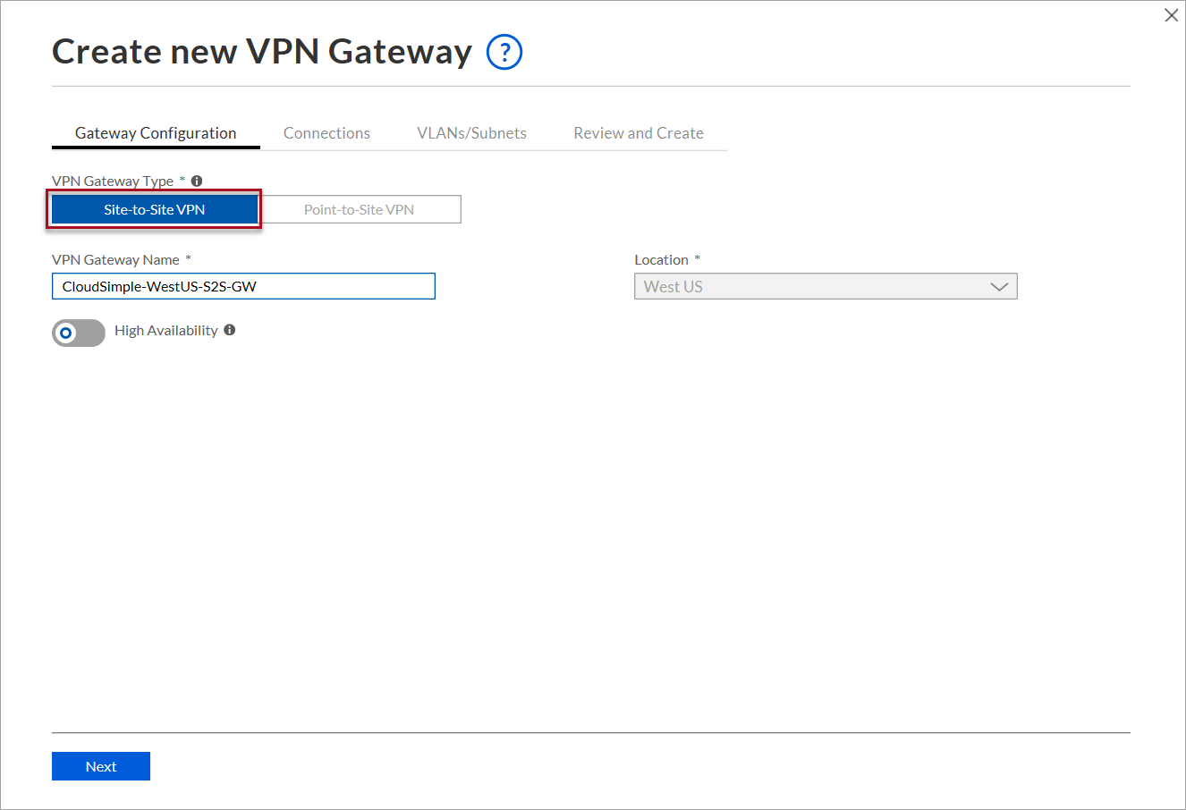 Create Site-to-Site VPN gateway