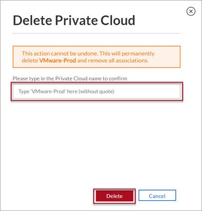 Delete private cloud - confirm