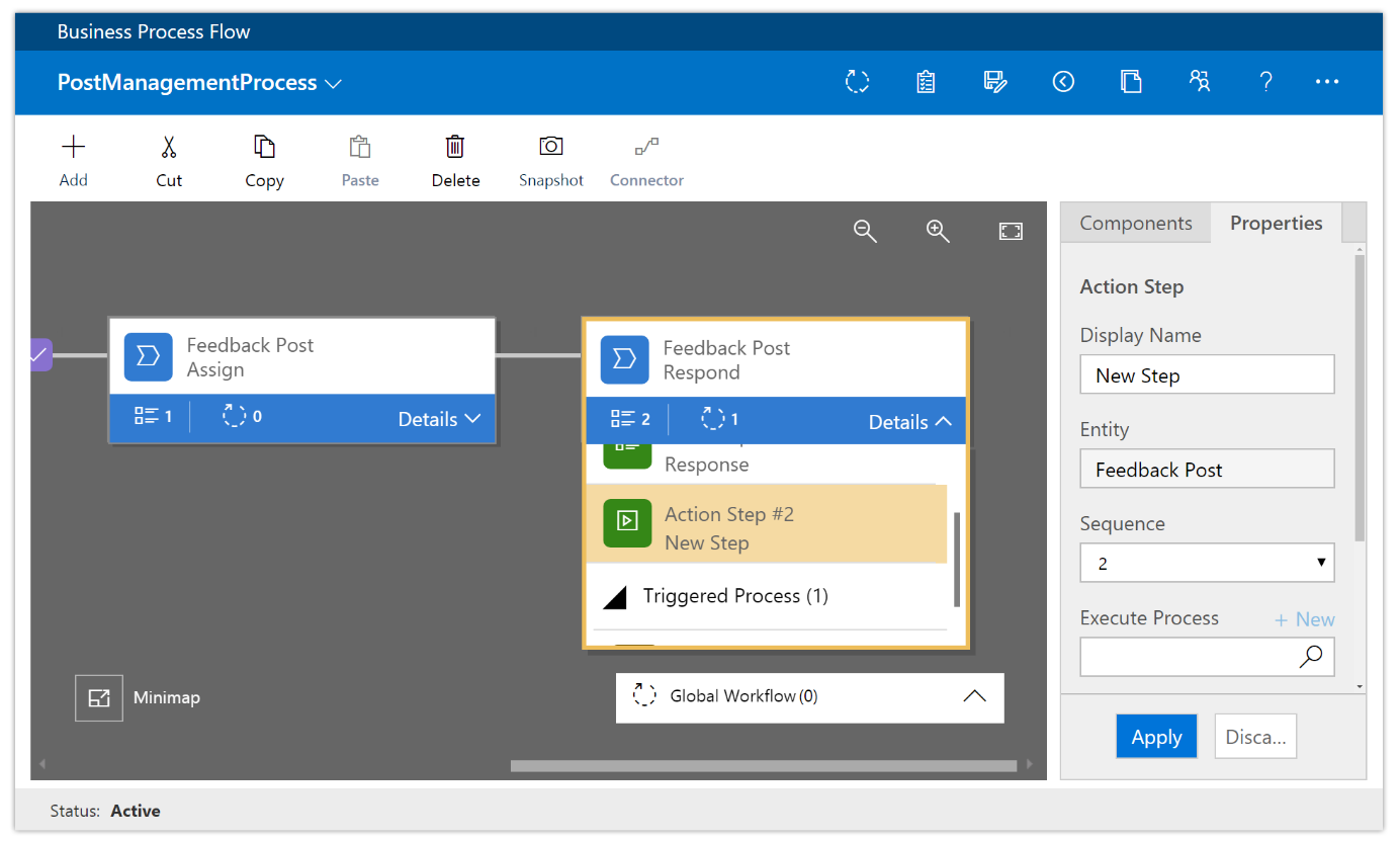 A screenshot of an action added to the Opportunity business process flow A screenshot of an action added to the Opportunity business process flow