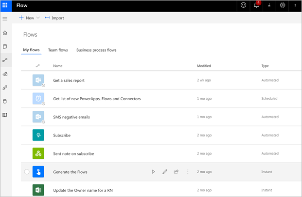 Simplified My flows list Simplified My flows list