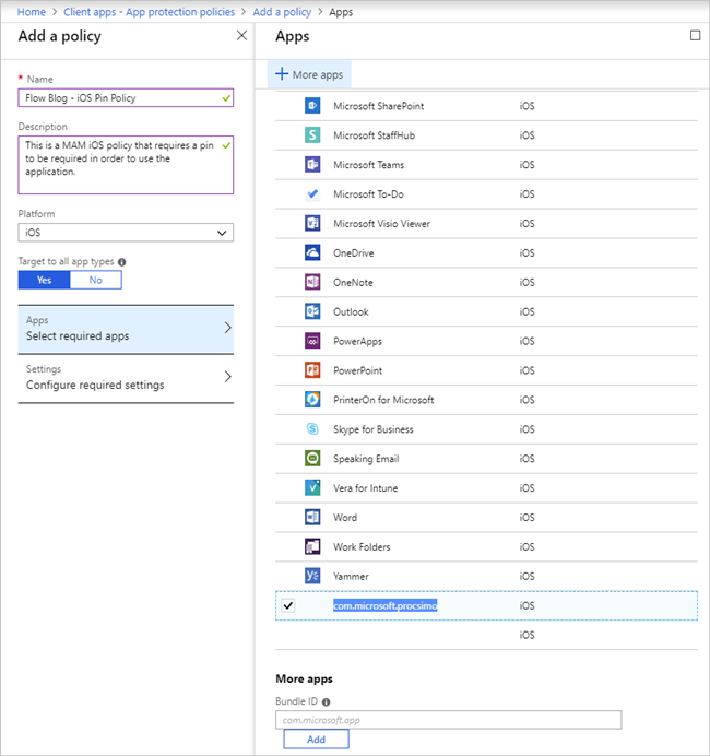Select required apps Select required apps