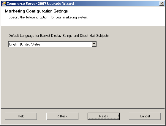 The Marketing Configuration Settings page.
