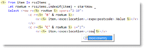 Figure 25. Intellisense applied within an embedded expression