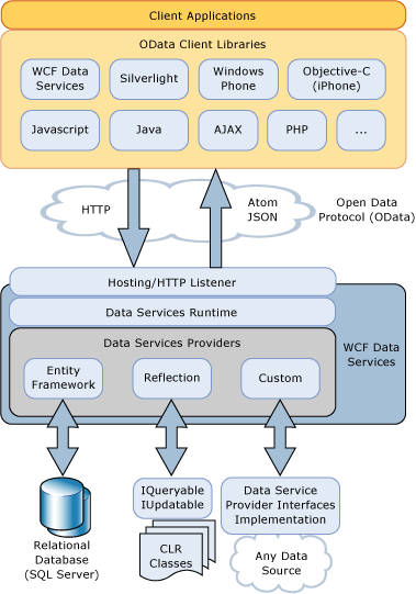 Screenshot showing a WCF Data Services architecture diagram.