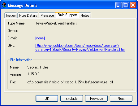 Support tab of the Rule Details dialog box