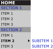 Menu control showing styles applied