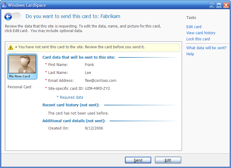 Sending a Windows CardSpace card to a site
