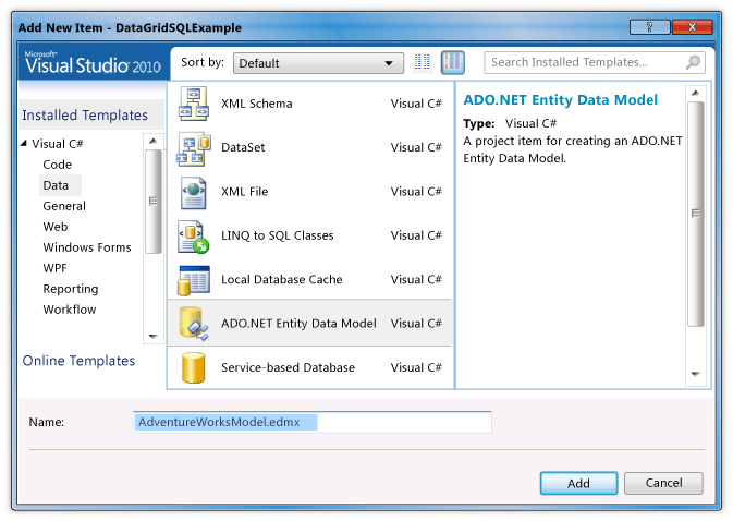 Select ADO.NET Entity Data Model