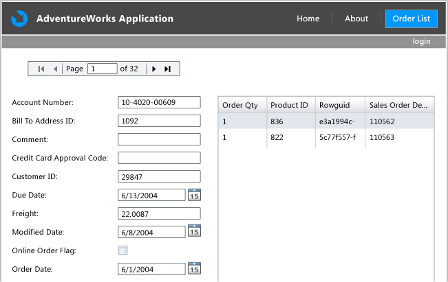 Completed application showing OrderID and detail