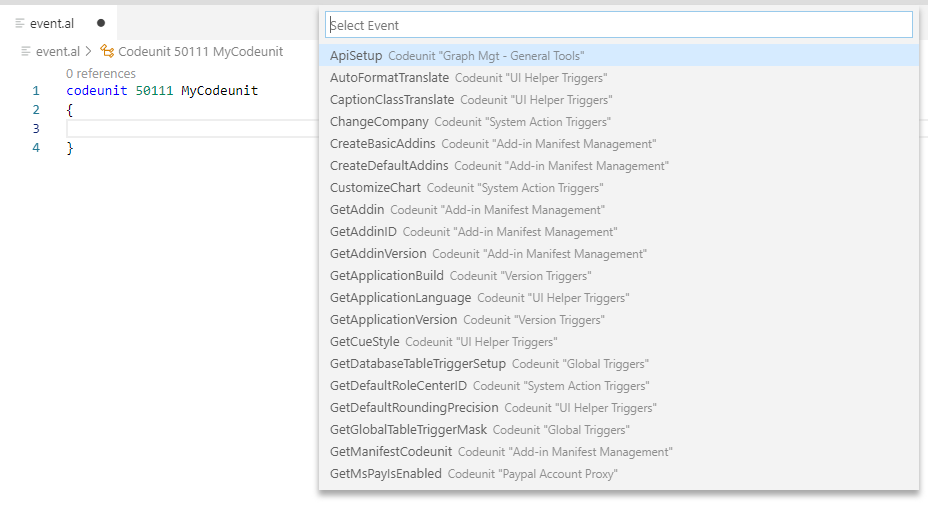Look up events with Shift+Alt+E Look up events with Shift+Alt+E