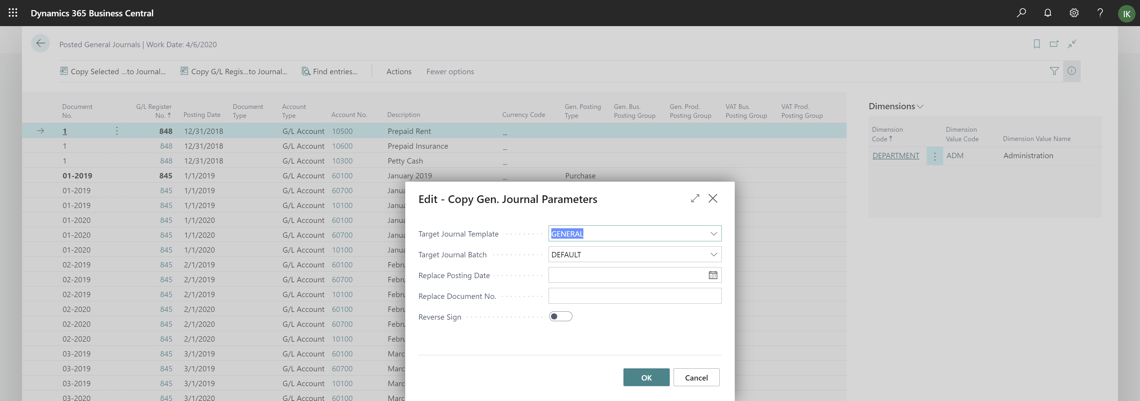Shows Posted General Journals page Shows Posted General Journals page