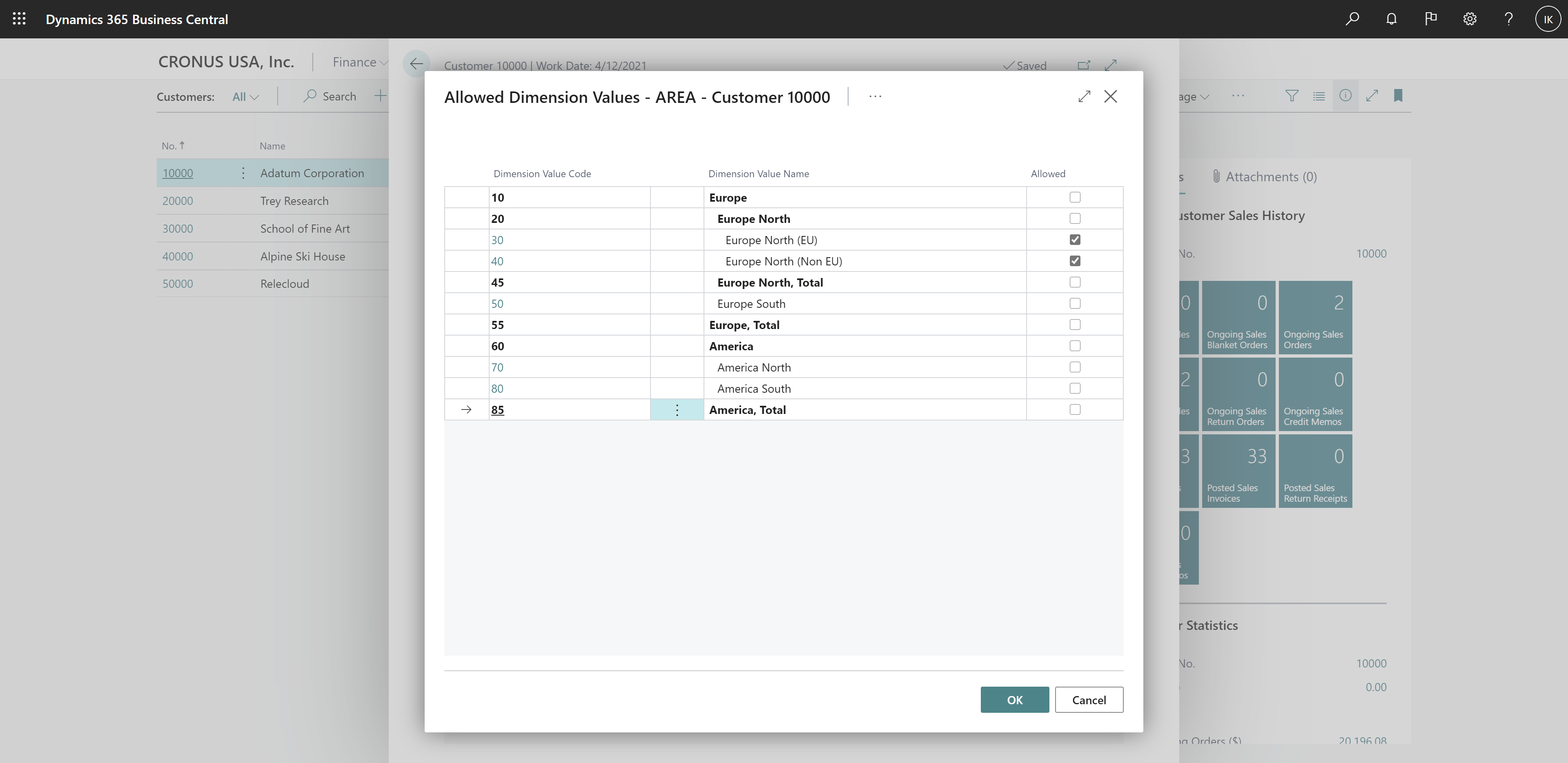 Shows Allowed Dimension Values page showing selected (allowed) dimension values Shows Allowed Dimension Values page showing selected (allowed) dimension values