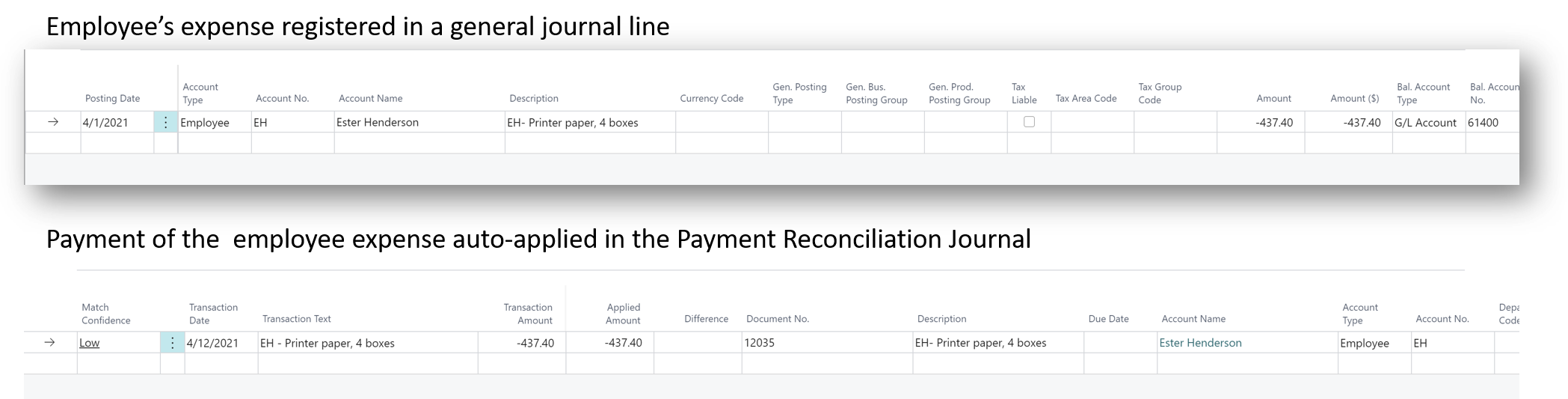 Payment of employee expenses can now be auto-applied in the payment reconciliation journal Payment of employee expenses can now be auto-applied in the payment reconciliation journal
