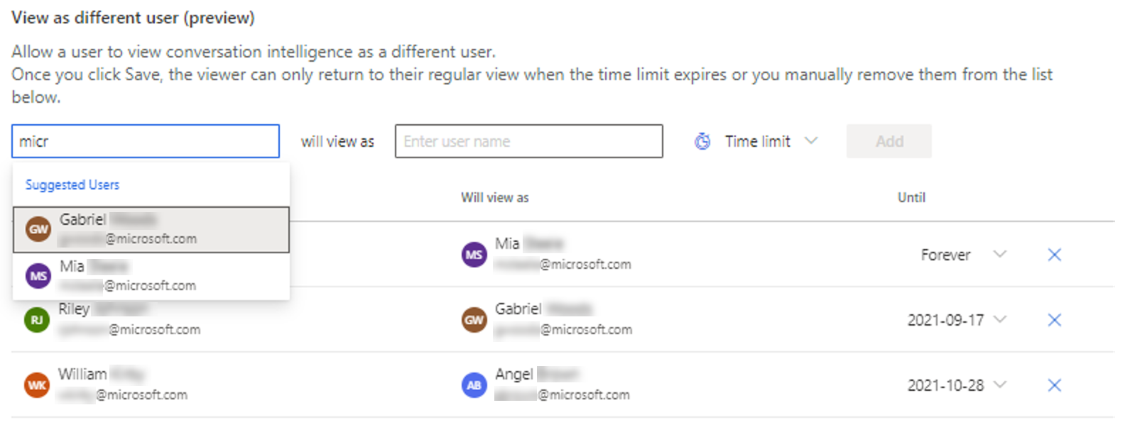 Screenshot of view-as settings. Screenshot of view-as settings.
